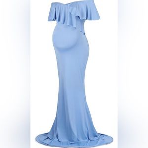 Off-Shoulder Ruffle Maternity Maxi Dress - Light Blue